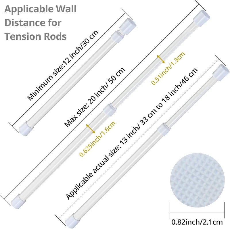 OEH 2 Pcs Small Tension Rod 12-20 inch Spring Rod, Tension Rod Spring Tension Rod, Small Tension Curtain Rod, Short Thin Tension Rods, Mini Tension Rods for Closet, Cabinets, Cupboard, Drawers, White - Image 3